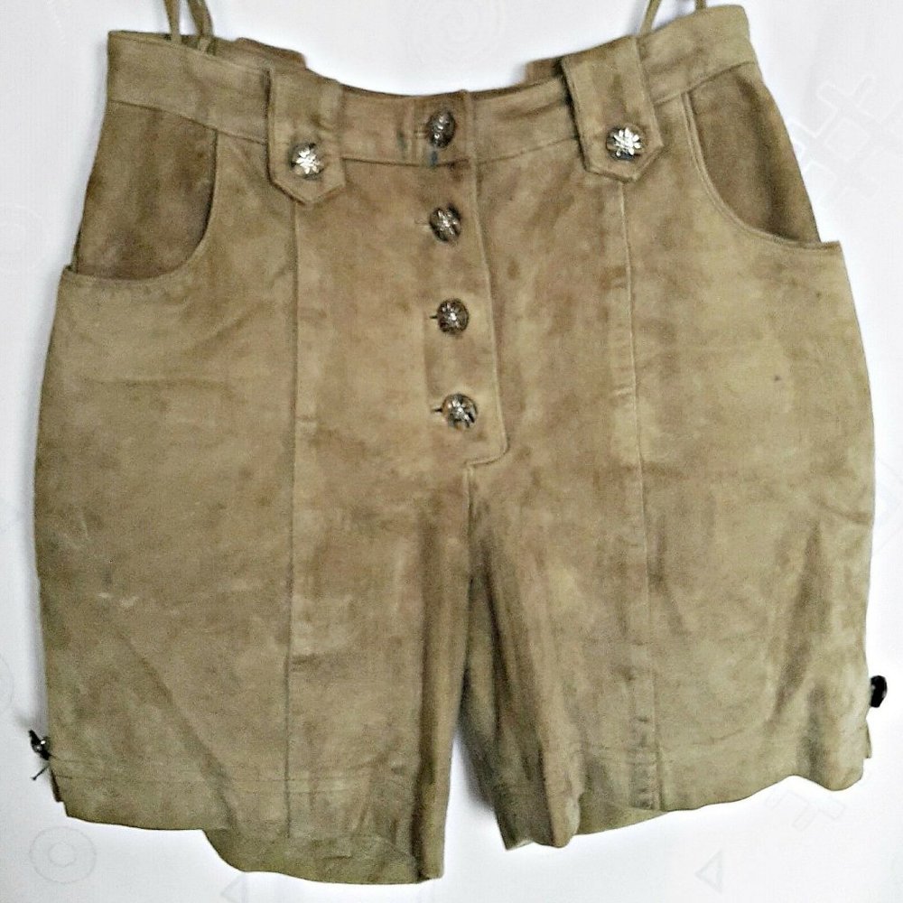 VINTAGE AUTHENTIC OKTOBERFEST DIRNDL TYROL LEATHER BEIGE WOMEN'S PANTS